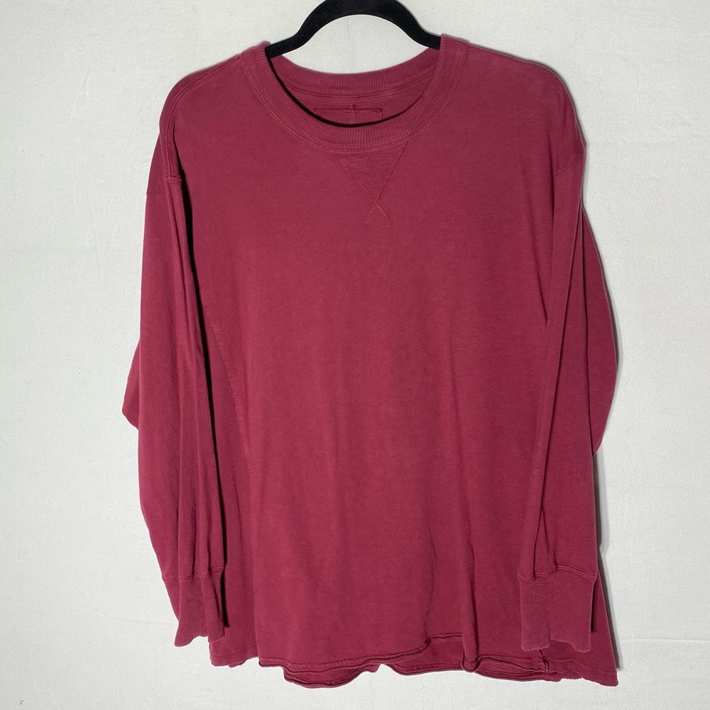 Aerie Burgundy Long Sleeve Oversized Lightweight Crew Neck Tee T Shirt M